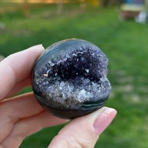 Natural Amethyst Geode Sphere Half - Purple Crystal Cluster